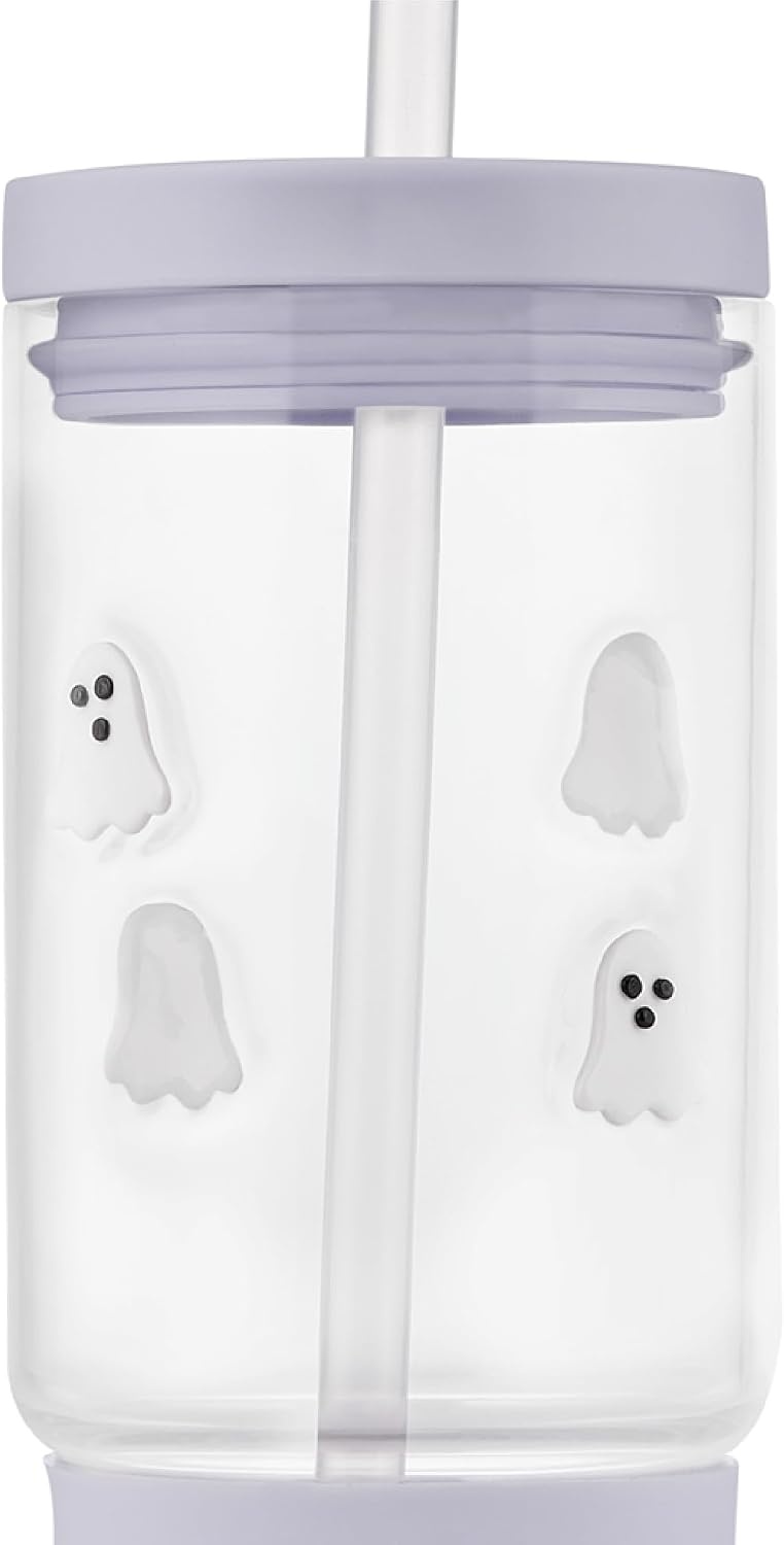 image:imageEllo Charmed 18oz Glass Tumbler with Lid and Glass Straw Candy CaneGhost Mode