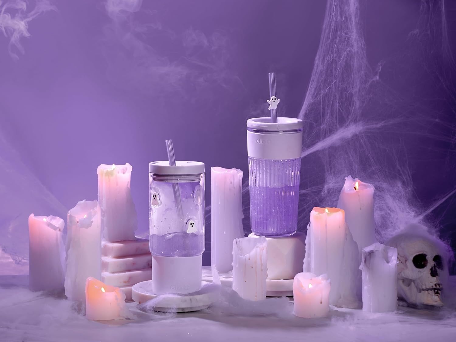 image:imageEllo Charmed 18oz Glass Tumbler with Lid and Glass Straw Candy CaneGhost Mode