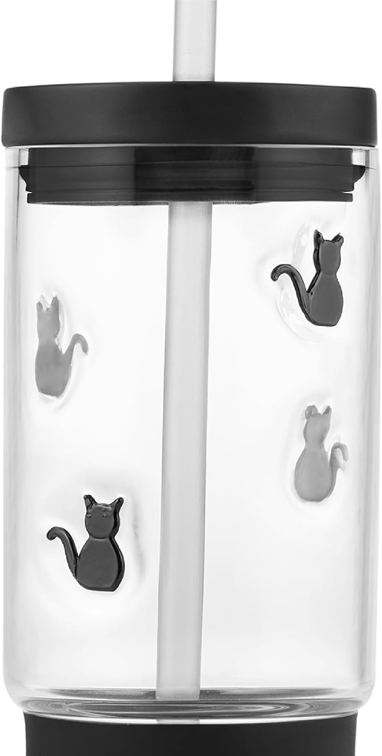 image:imageEllo Charmed 18oz Glass Tumbler with Lid and Glass Straw Candy CaneScaredy Cat