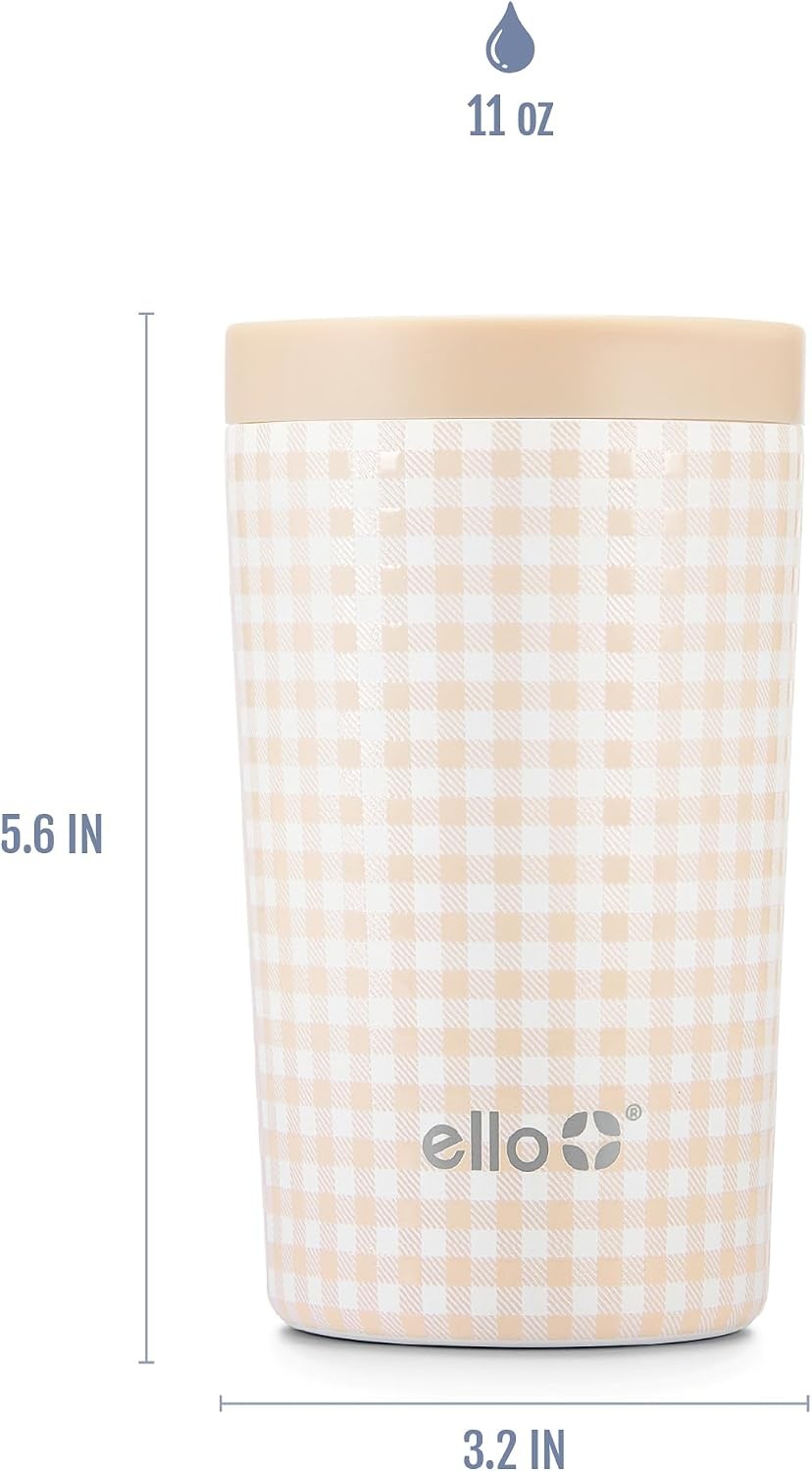 image:imageEllo Jones 11oz Vacuum Insulated Stainless Steel Travel Mug Tiny Dot BlushBeige Gingham