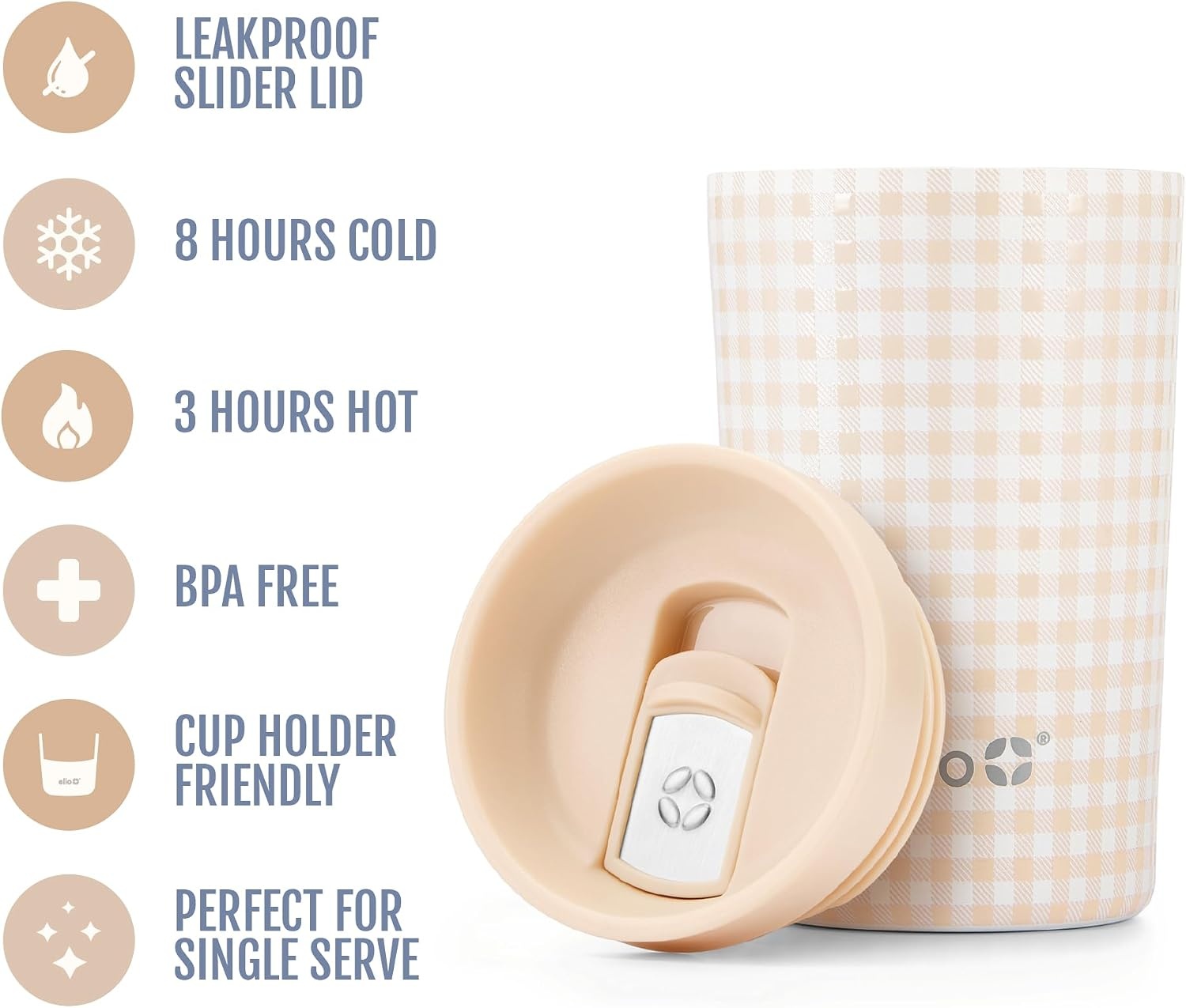 image:imageEllo Jones 11oz Vacuum Insulated Stainless Steel Travel Mug Tiny Dot BlushBeige Gingham