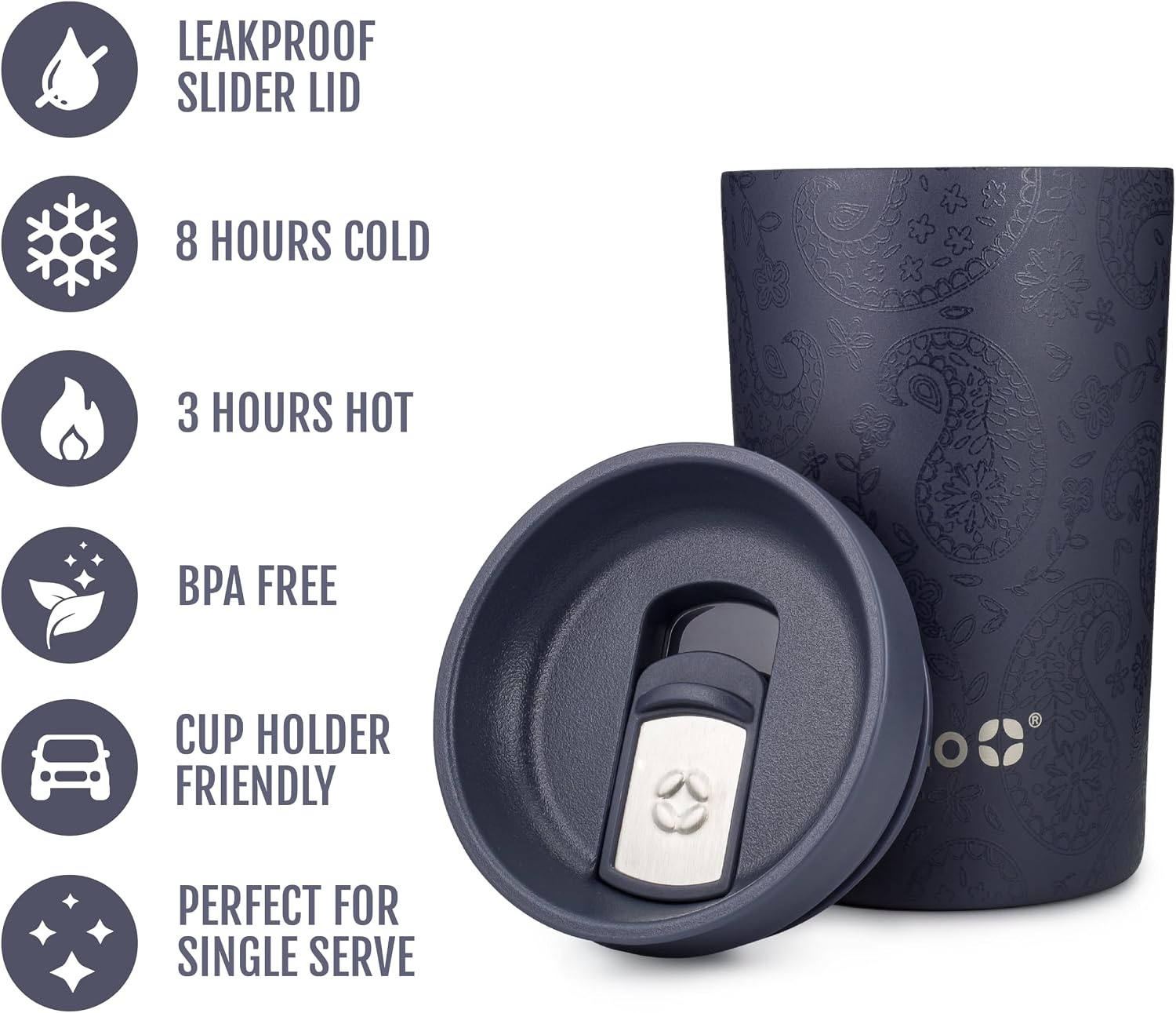 image:imageEllo Jones 11oz Vacuum Insulated Stainless Steel Travel Mug Tiny Dot BlushPaisley Navy