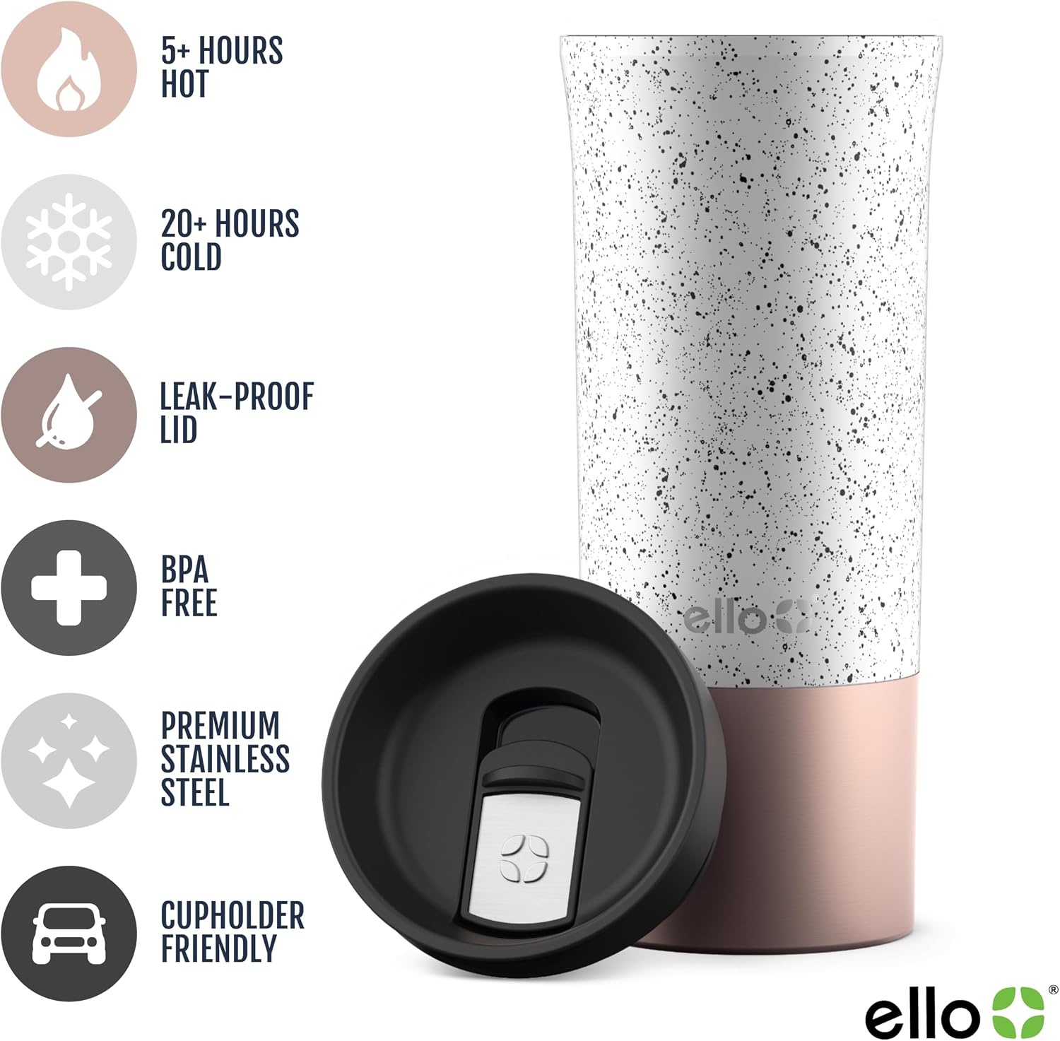image:imageEllo Jones 11oz Vacuum Insulated Stainless Steel Travel Mug Tiny Dot BlushSpeckle Rosegold