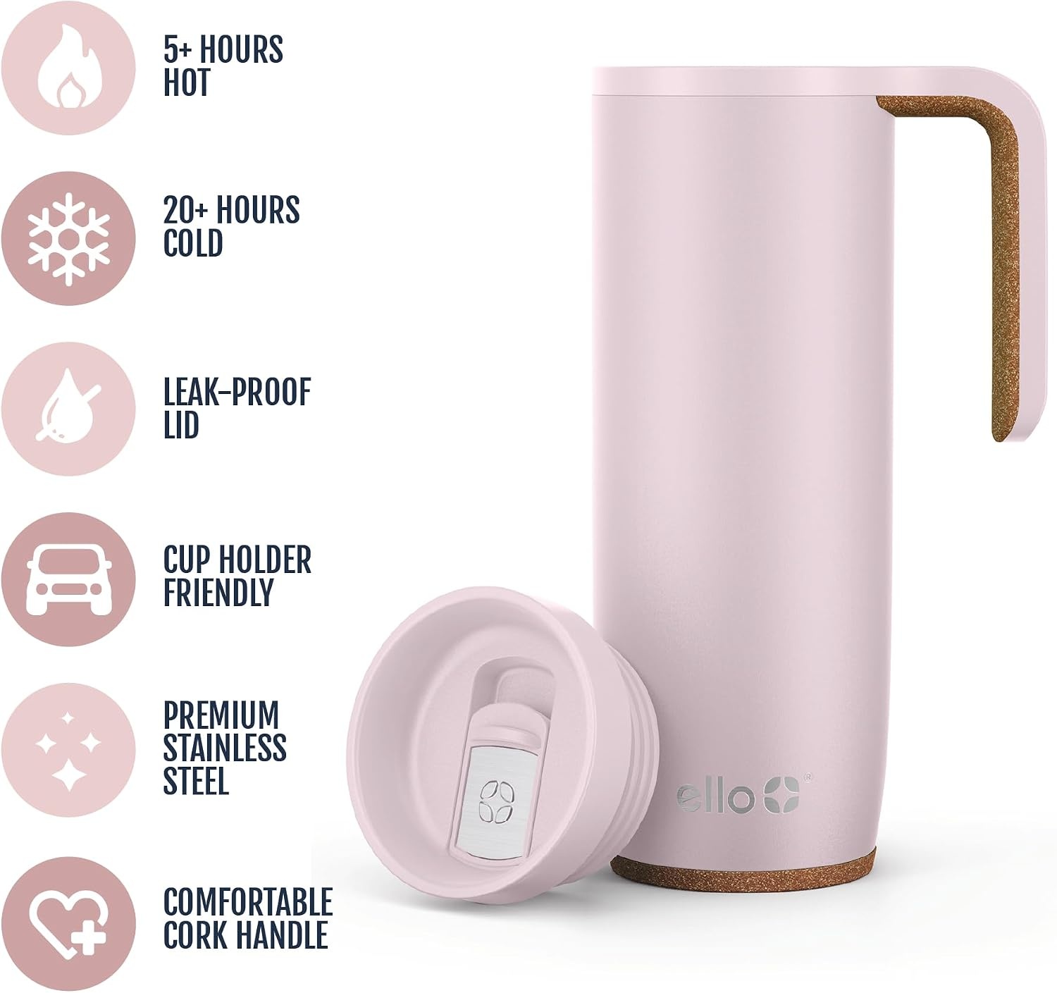 image:imageEllo Magnet 18oz Vacuum Insulated Stainless Steel Travel Mug with Side Handle and LeakProof Slider Lid and Builtin Coaster Keeps Hot for 5 Hours Perfect for Coffee or Tea BPAFree Porcelain RoseSonoma