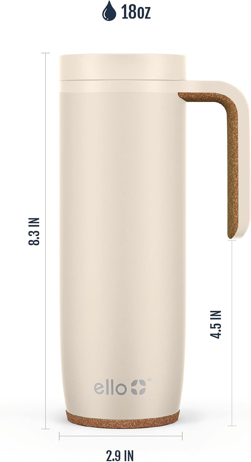 image:imageEllo Magnet 18oz Vacuum Insulated Stainless Steel Travel Mug with Side Handle and LeakProof Slider Lid and Builtin Coaster Keeps Hot for 5 Hours Perfect for Coffee or Tea BPAFree Porcelain RoseLimestone