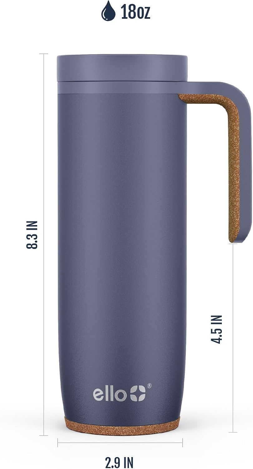 image:imageEllo Magnet 18oz Vacuum Insulated Stainless Steel Travel Mug with Side Handle and LeakProof Slider Lid and Builtin Coaster Keeps Hot for 5 Hours Perfect for Coffee or Tea BPAFree Porcelain RoseShadow