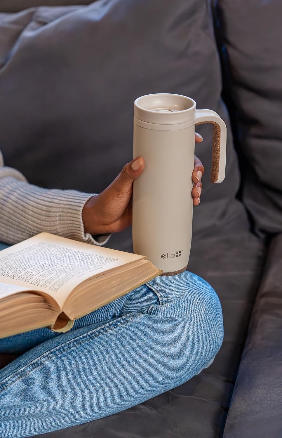 image:imageEllo Magnet 18oz Vacuum Insulated Stainless Steel Travel Mug with Side Handle and LeakProof Slider Lid and Builtin Coaster Keeps Hot for 5 Hours Perfect for Coffee or Tea BPAFree Porcelain RoseLimestone