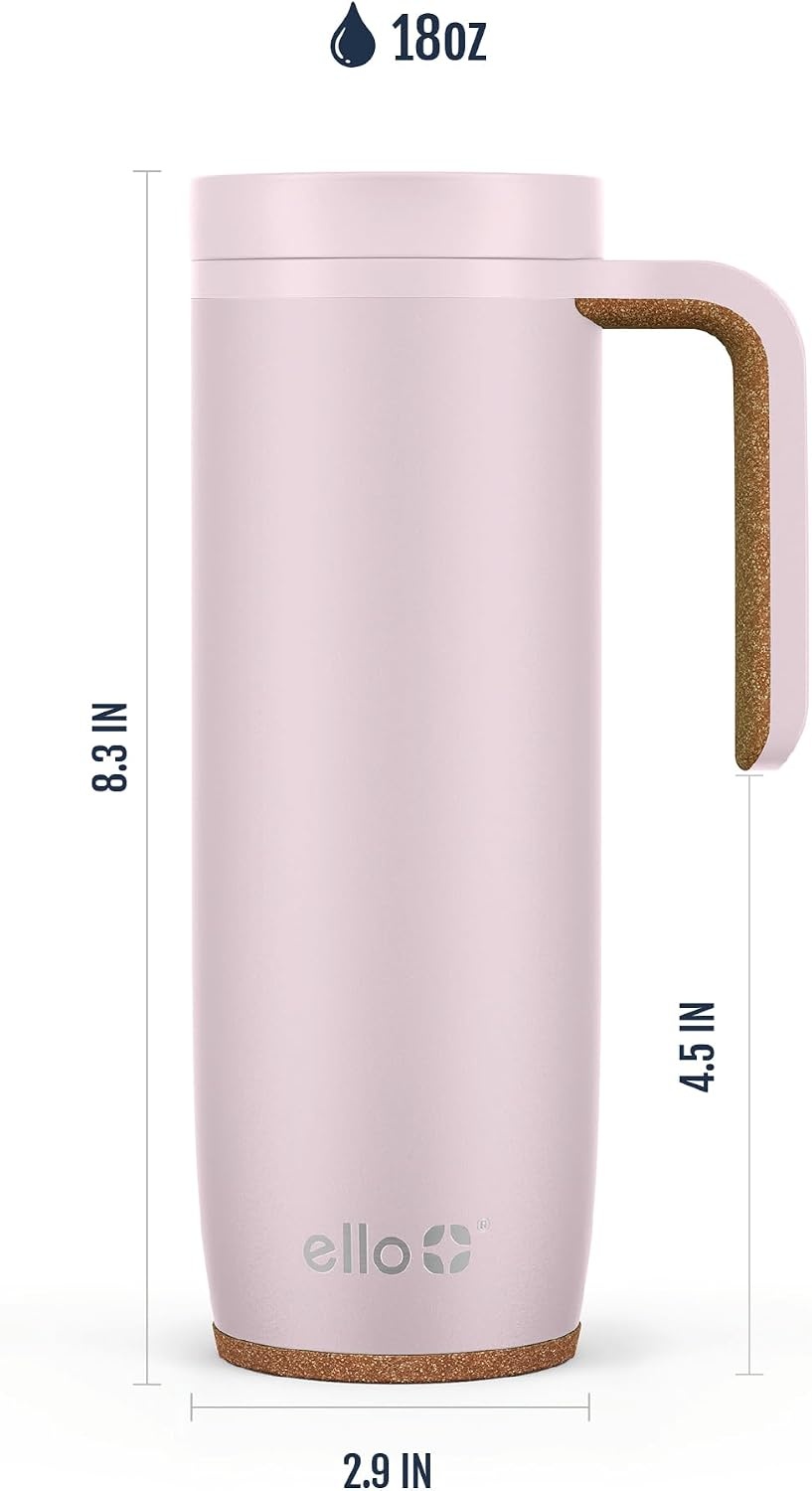 image:imageEllo Magnet 18oz Vacuum Insulated Stainless Steel Travel Mug with Side Handle and LeakProof Slider Lid and Builtin Coaster Keeps Hot for 5 Hours Perfect for Coffee or Tea BPAFree Porcelain RoseSonoma