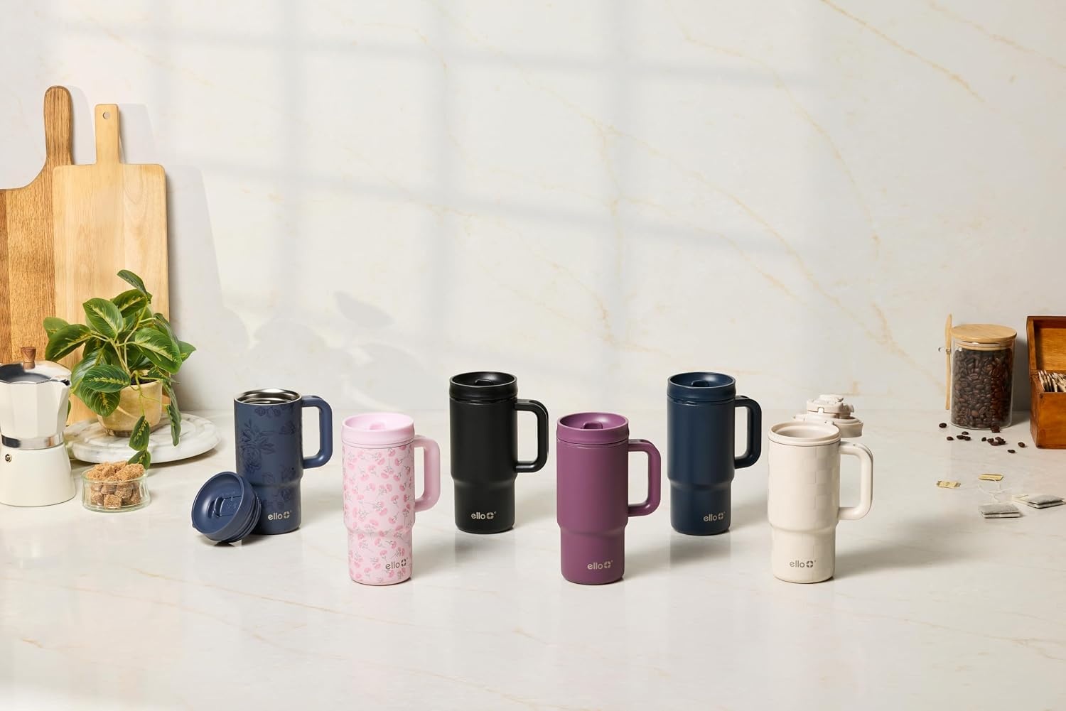 image:imageEllo Sutton 16oz Stainless Steel Travel Mug with Quick Fill Lid Serene Blooms PinkBlack