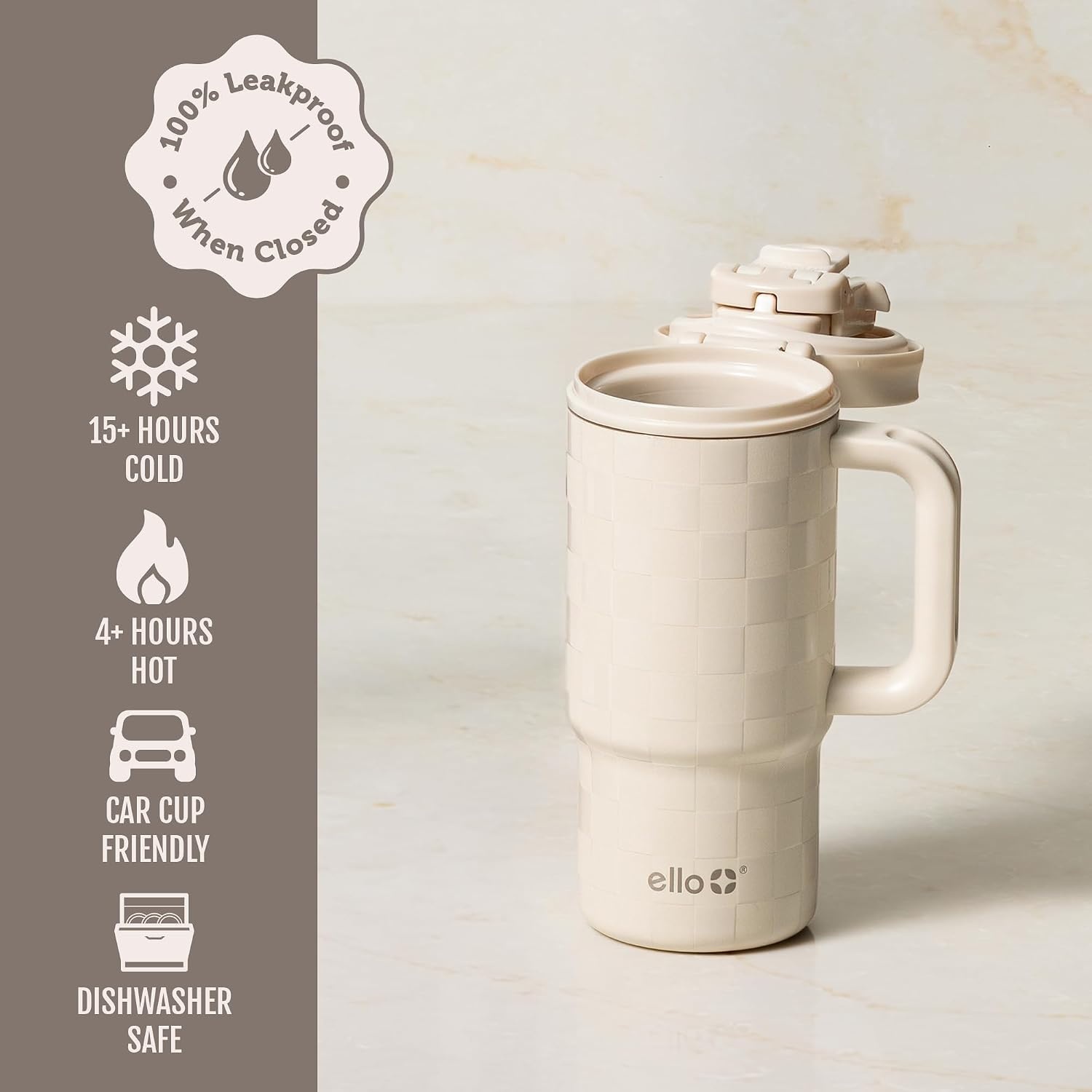 image:imageEllo Sutton 16oz Stainless Steel Travel Mug with Quick Fill Lid Serene Blooms PinkCream Check