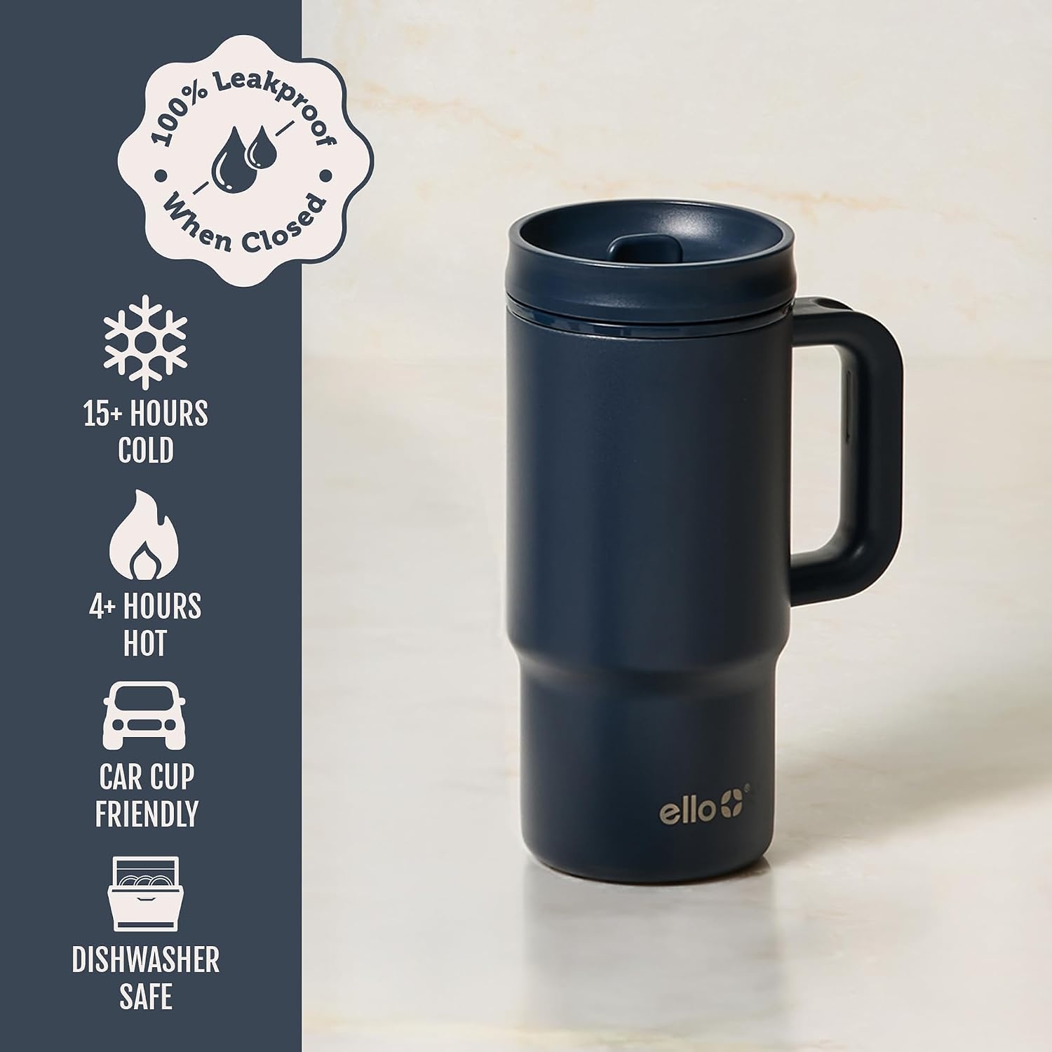 image:imageEllo Sutton 16oz Stainless Steel Travel Mug with Quick Fill Lid Serene Blooms PinkNavy Oxide