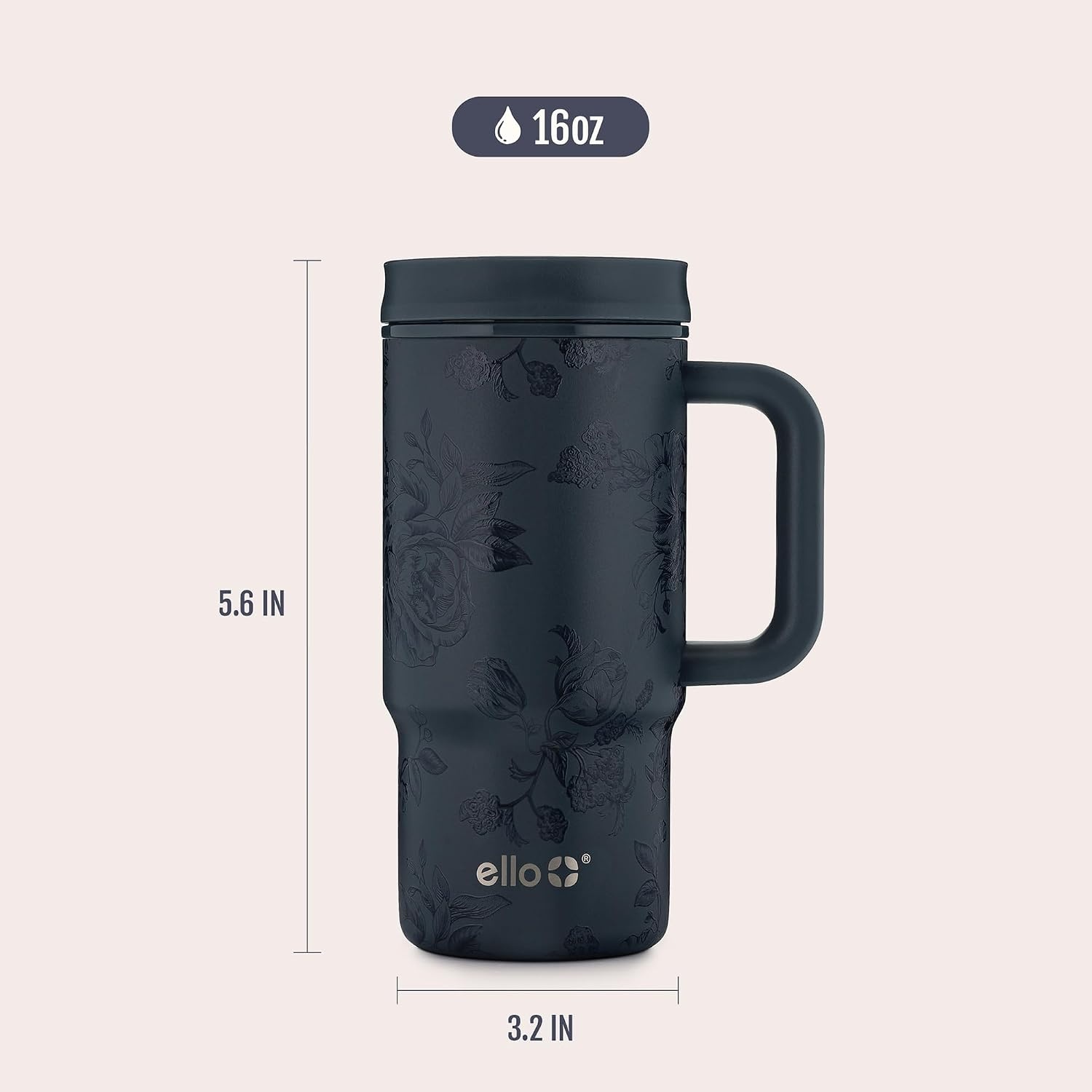 image:imageEllo Sutton 16oz Stainless Steel Travel Mug with Quick Fill Lid Serene Blooms PinkPorcelain Rose Navy