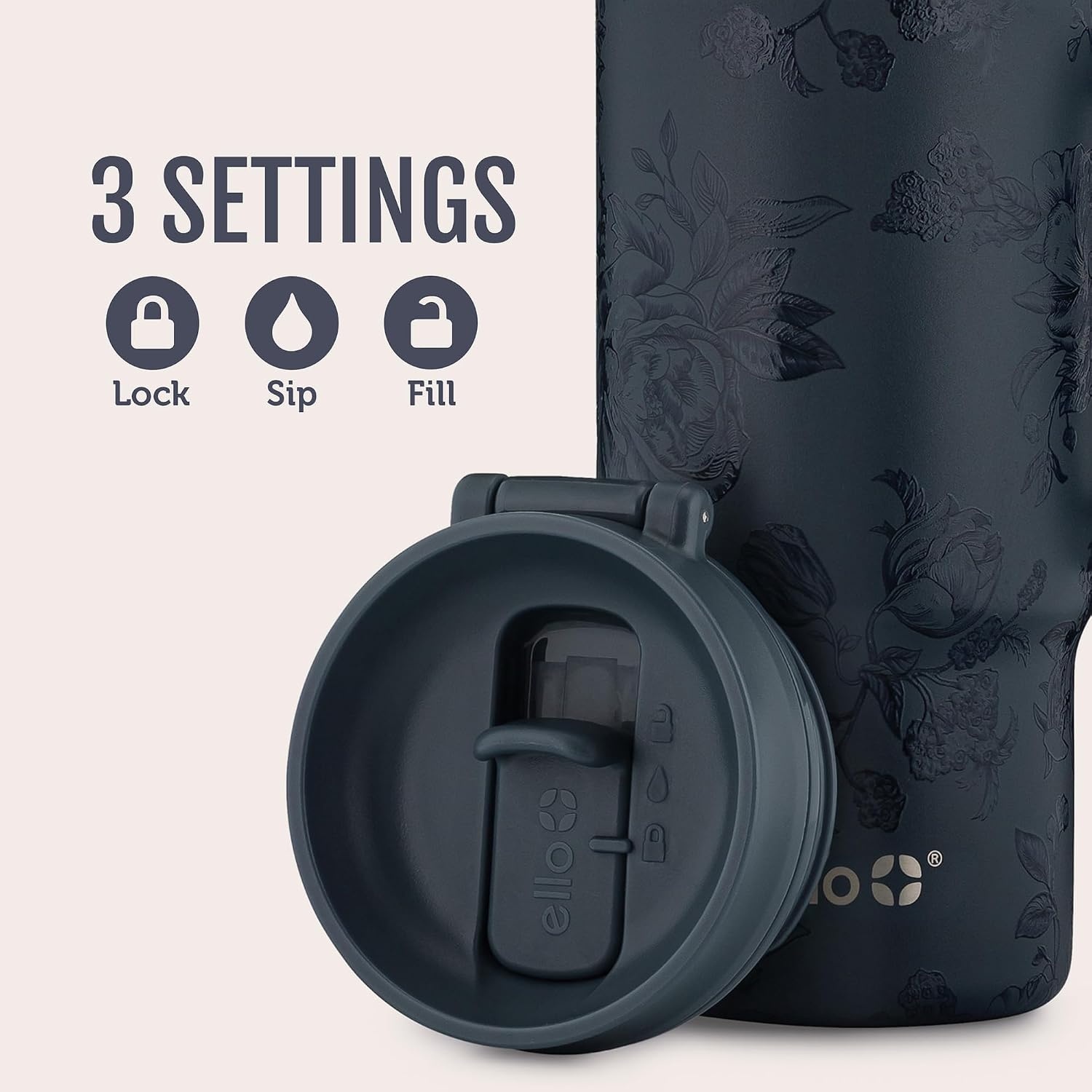 image:imageEllo Sutton 16oz Stainless Steel Travel Mug with Quick Fill Lid Serene Blooms PinkPorcelain Rose Navy