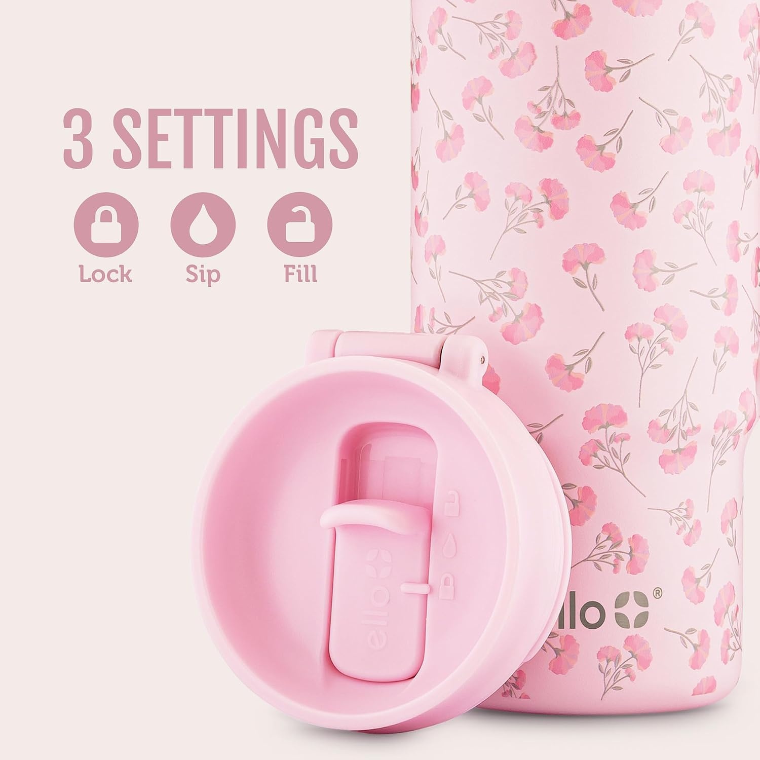 image:imageEllo Sutton 16oz Stainless Steel Travel Mug with Quick Fill Lid Serene Blooms PinkSerene Blooms Pink