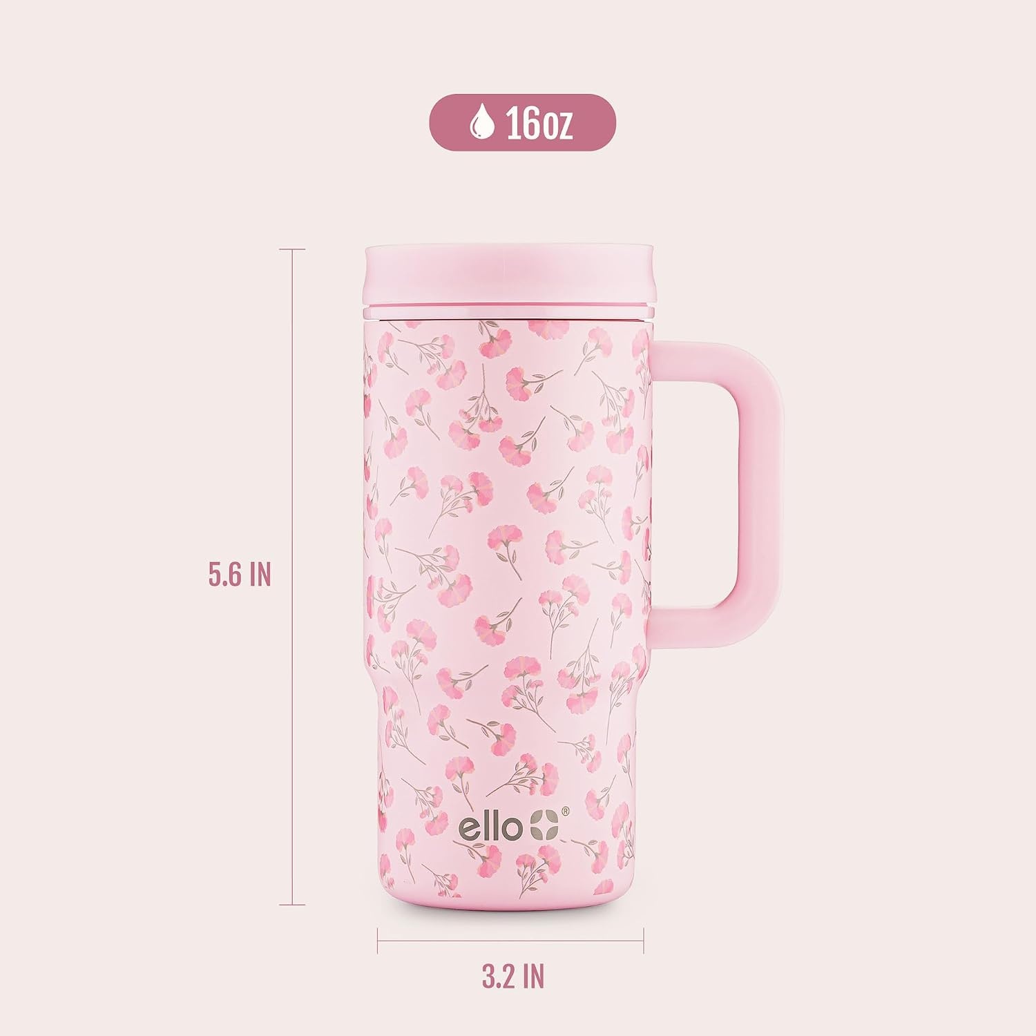image:imageEllo Sutton 16oz Stainless Steel Travel Mug with Quick Fill Lid Serene Blooms PinkSerene Blooms Pink