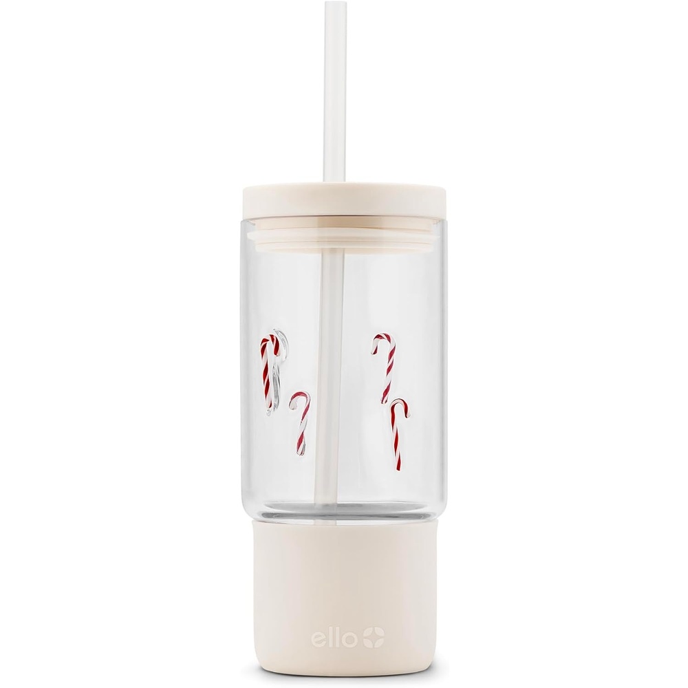 image:imageEllo Charmed 18oz Glass Tumbler with Lid and Glass Straw Candy CaneCandy Cane