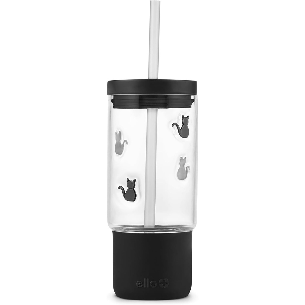 image:imageEllo Charmed 18oz Glass Tumbler with Lid and Glass Straw Candy CaneScaredy Cat