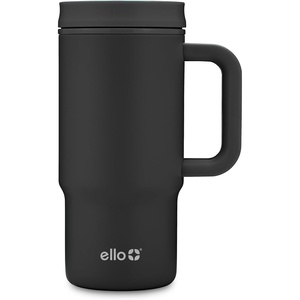 Ello Sutton™ 16oz Stainless Steel Travel Mug with Quick Fill® Lid, Serene Blooms Pink(Black)
